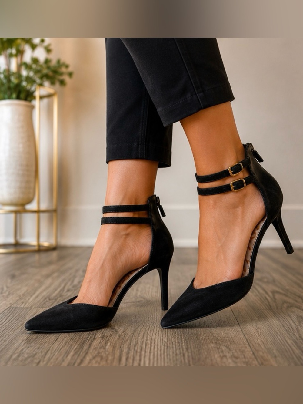 Sam Edelman Black Pointed Toe Ankle Strap Heels Pumps Size 11